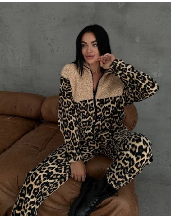 Kadın 3 Iplik Kumaş eopar Desenli Ikili Takım