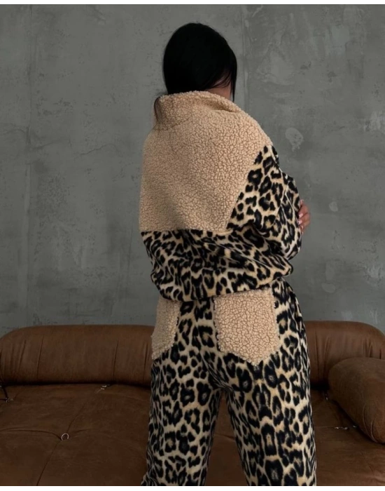 Kadın 3 Iplik Kumaş eopar Desenli Ikili Takım
