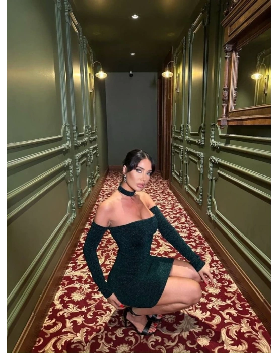 Kadın adonna Yaka imli Flower Kumaş ini Elbise