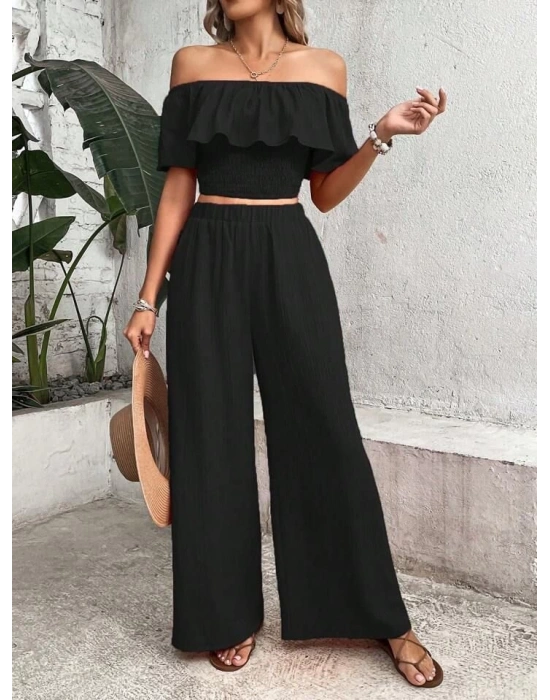 Kadın Aerobin Kumaş Fırfır Detaylı Madonna Yaka Takım