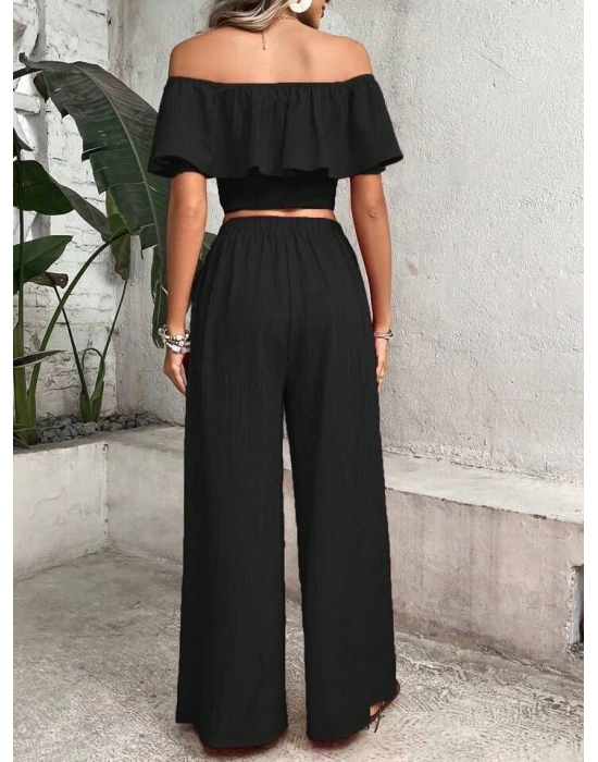 Kadın Aerobin Kumaş Fırfır Detaylı Madonna Yaka Takım