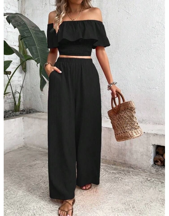 Kadın Aerobin Kumaş Fırfır Detaylı Madonna Yaka Takım