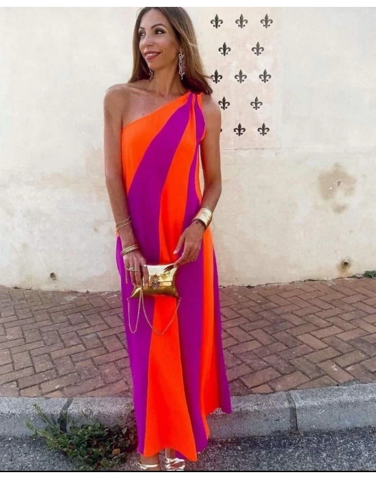 Kadın Aerobin Kumaş Parçalı Omuz Detay Maxi Boy Elbise