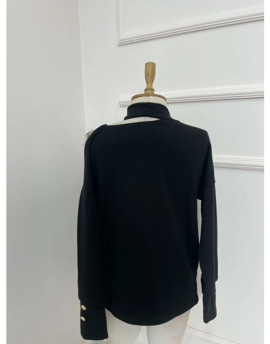 Kadın Akrilik Kumaş Toka Detaylı Oversize Bluz