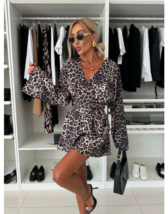 Kadın alaş Kol Kruvaze Yaka Zebra Desen şort Tulum