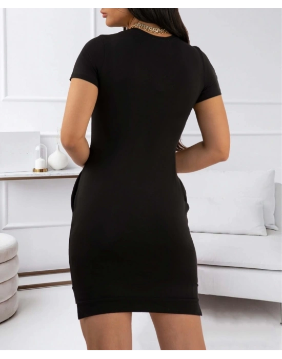 Kadın Ananas Baskılı Kısa Kol Viskon Elbise