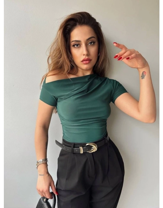 Kadın andy Kumaş Düşük Omuz Bluz