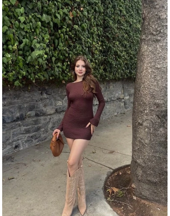 Kadın Arka ırt Detaylı ıp Bağlamalı ıdı Elbise