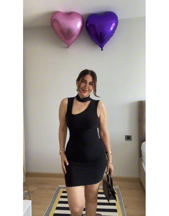 Kadın Asimetrik Yaka andy Kumaş Fırsat Ürün Diz Üstü Elbise