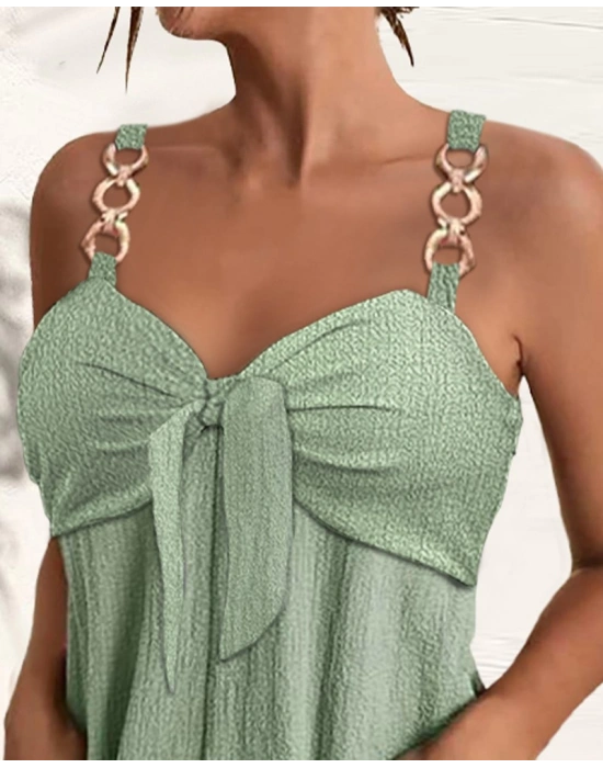 Kadın Askı Aksesuarlı önü Bağlama Detay Salopet şort Tulum