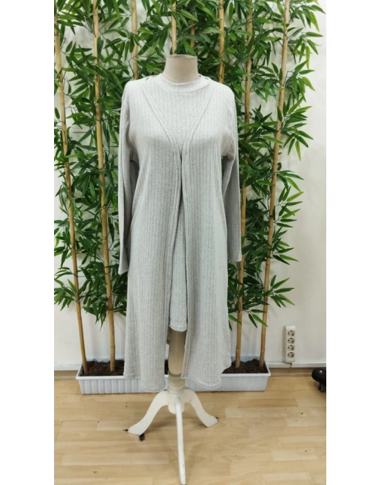 Kadın Askılı Balıkçı Yaka Kısa şardonlu Kaşkorse Elbise Ve Uzun Kollu Ceket Ikili Takım