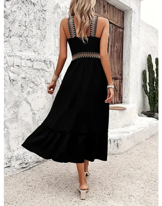 Kadın Askılı Boyundan çapraz Detaylı Viskon Elbise