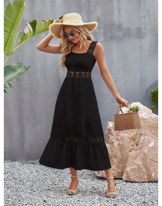 Kadın Askılı Dantel Detaylı Kiloş Janjan Krep Elbise