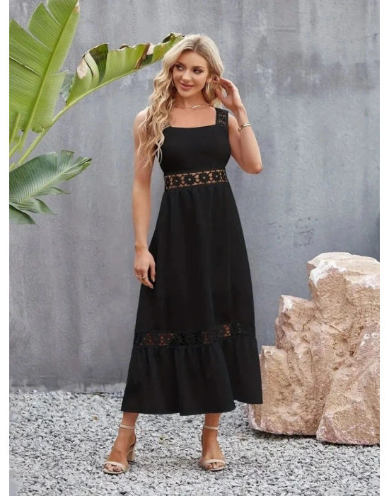 Kadın Askılı Dantel Detaylı Kiloş Janjan Krep Elbise