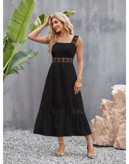 Kadın Askılı Dantel Detaylı Kiloş Janjan Krep Elbise