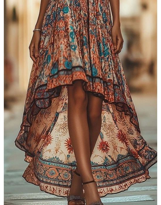 Kadın Askılı Derin Göğüs Detaylı Asimetrik Detaylı Süprem Elbise