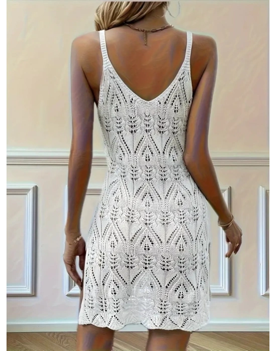 Kadın Askılı Desenli Yandan Yırtmaçlı Triko Elbise