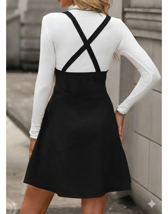 Kadın Askılı Düğmeli Mini Süet Elbise