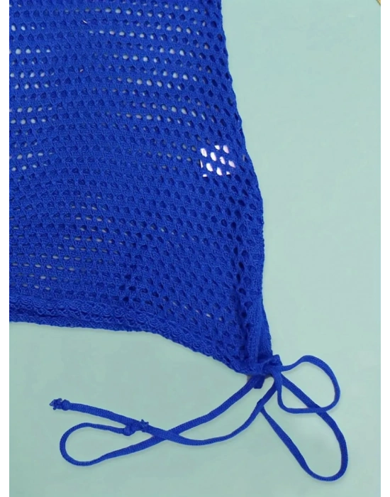 Kadın Askılı Eteği Büzgü Bağlama Detay Delikli örme Triko Pareo Elbise