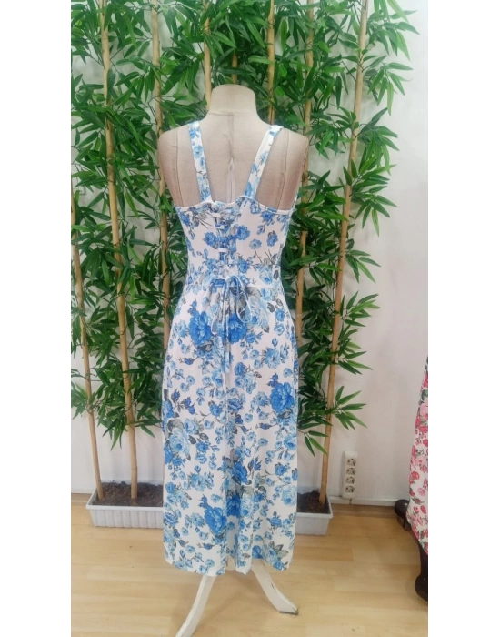 Kadın Askılı Geniş V Yakalı Sırttan Bağlamalı Yırtmaçlı Süprem Elbise