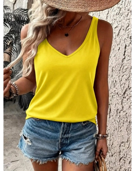 Kadın Askılı Geniş V Yakalı Viskon Bluz