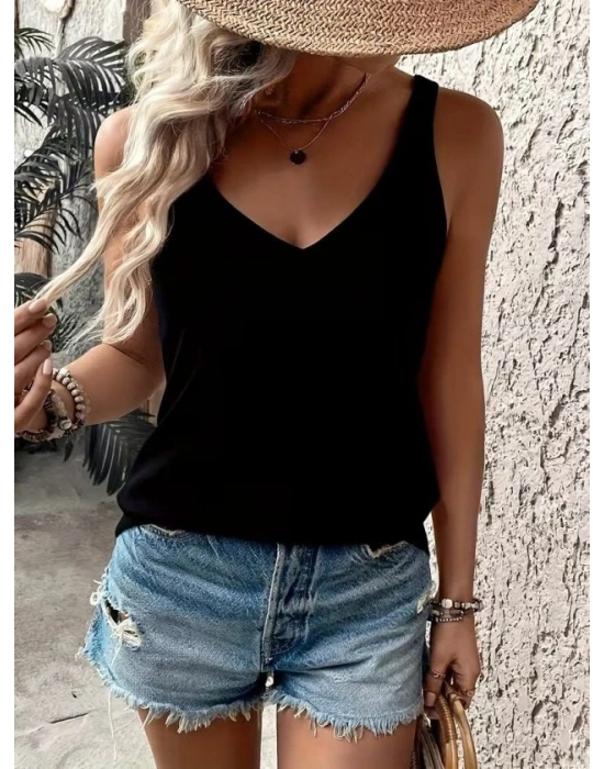 Kadın Askılı Geniş V Yakalı Viskon Bluz