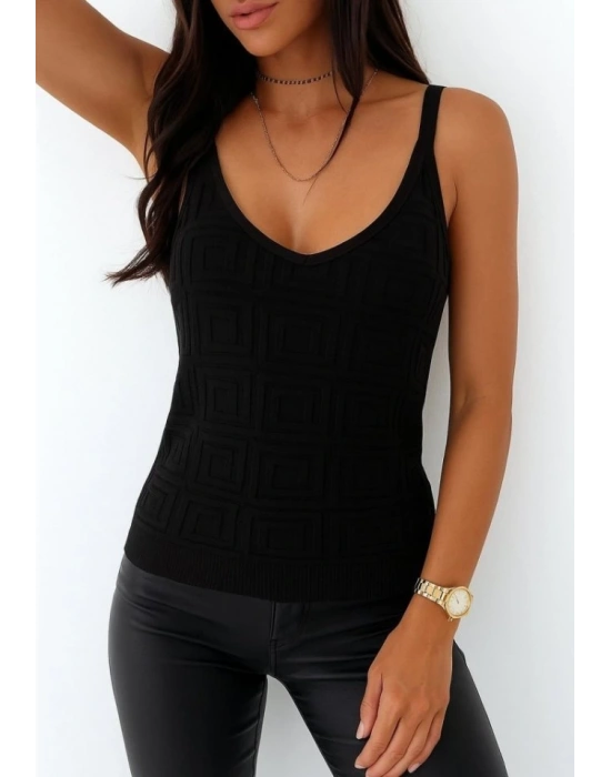 Kadın Askılı Geometrik Desen Triko Bluz