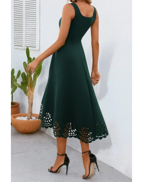 Kadın Askılı Geometrik Yaka çiçek Lazer Kesim Ithal Krep Elbise