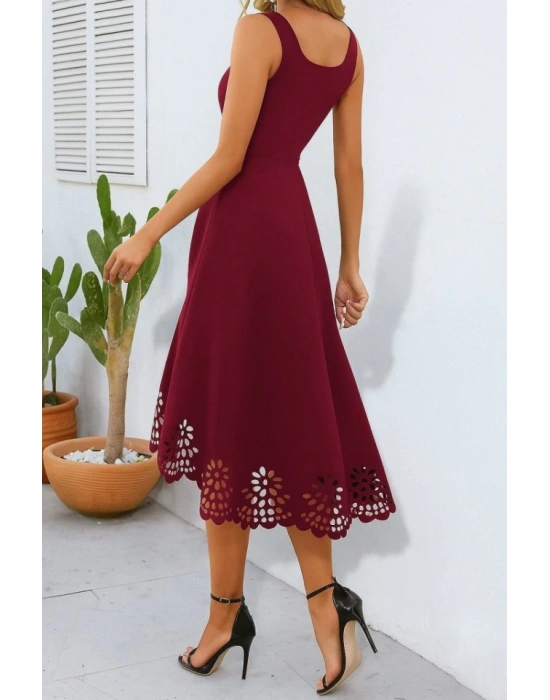 Kadın Askılı Geometrik Yaka çiçek Lazer Kesim Ithal Krep Elbise