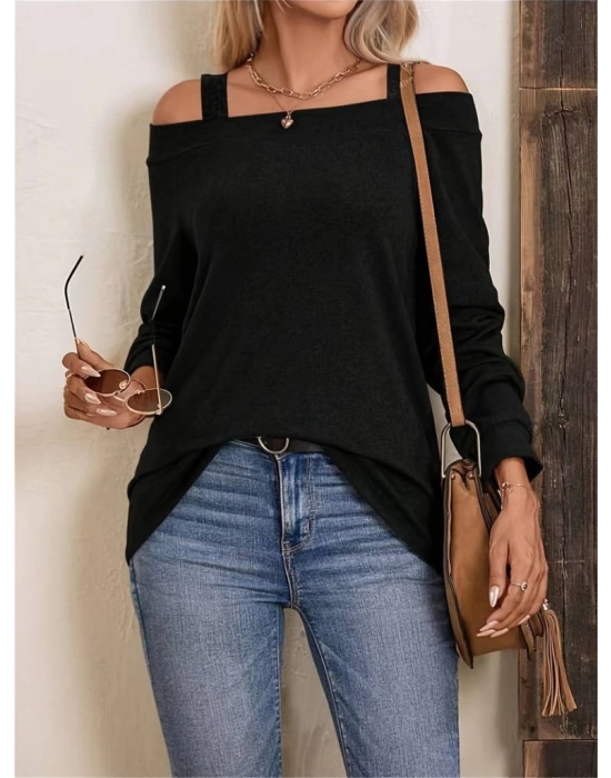 Kadın Askılı Iki Omuzu Açık Salaş Yün Viskon Bluz