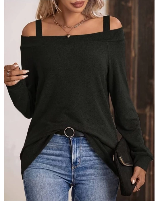 Kadın Askılı Iki Omuzu Açık Salaş Yün Viskon Bluz