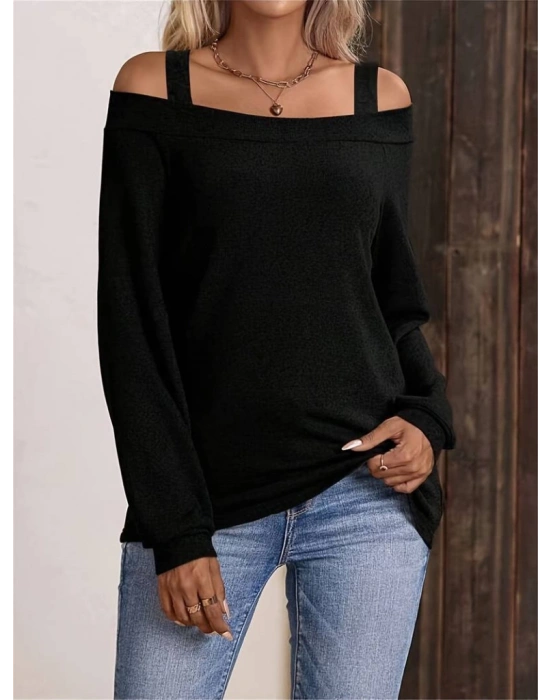 Kadın Askılı Iki Omuzu Açık Salaş Yün Viskon Bluz