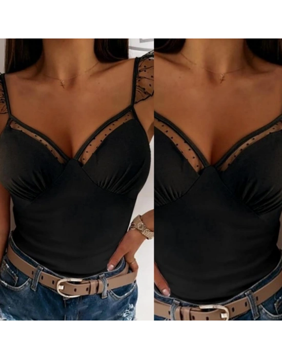 Kadın Askılı Kalp Yaka Tül Detay Dalgıç Bluz