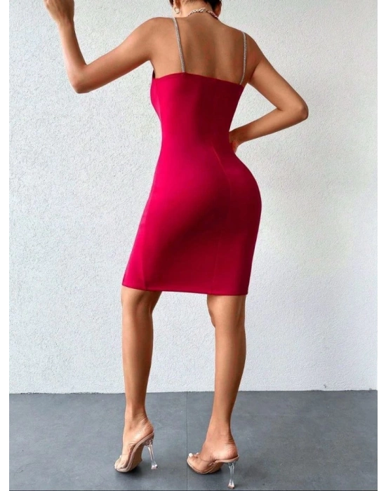 Kadın Askılı Kalp Yaka Yırtmaçlı Scuba Elbise