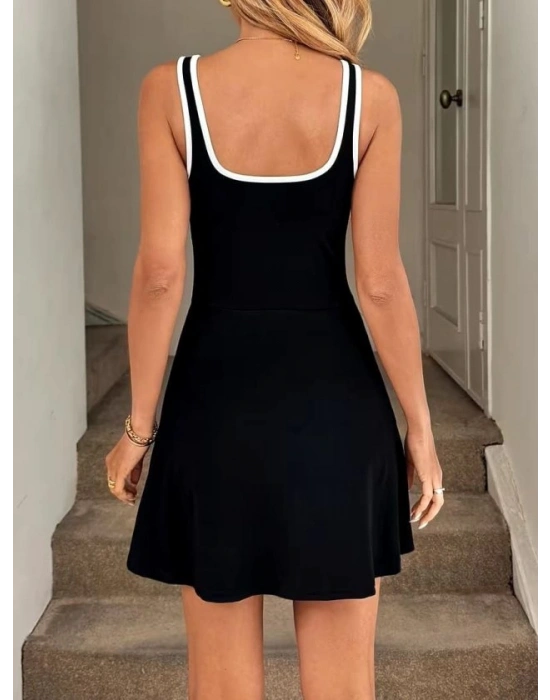 Kadın Askılı Kalp Yakalı şerit Detaylı Dalgıç Kısa Elbise