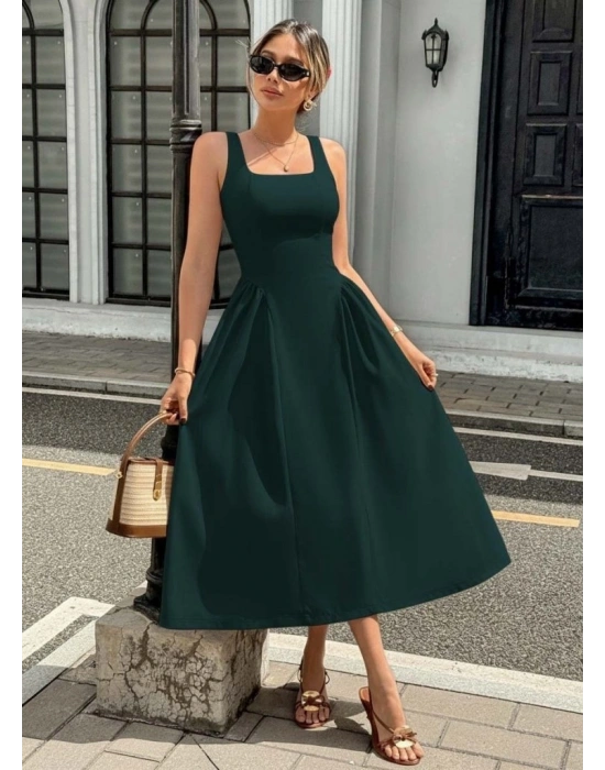 Kadın Askılı Kare Yakalı Uzun Ithal Krep Elbise