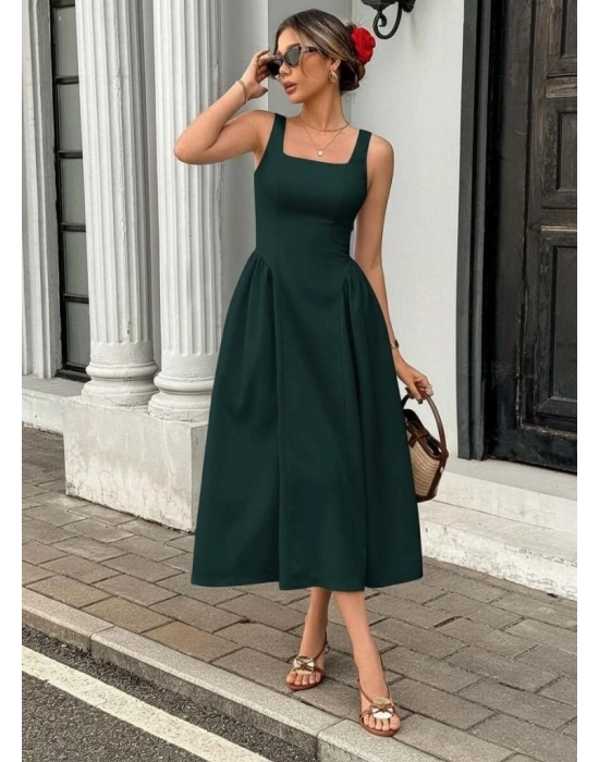 Kadın Askılı Kare Yakalı Uzun Ithal Krep Elbise