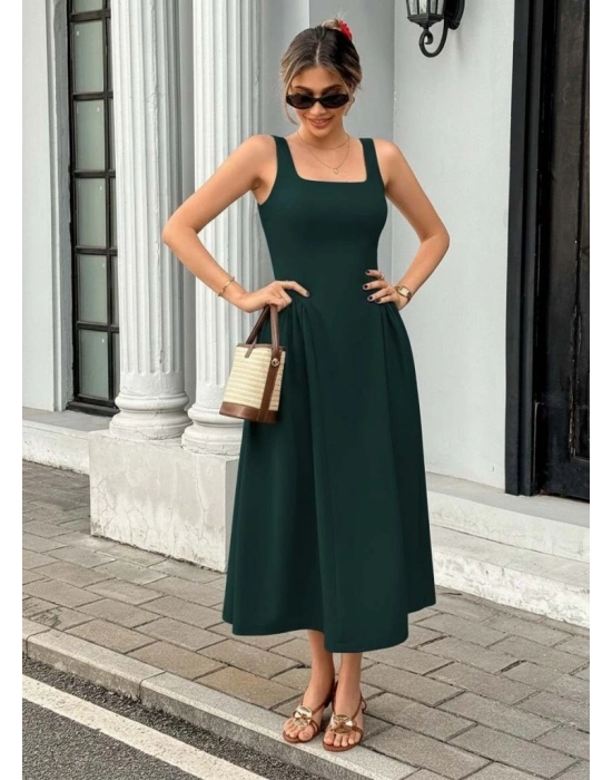 Kadın Askılı Kare Yakalı Uzun Ithal Krep Elbise