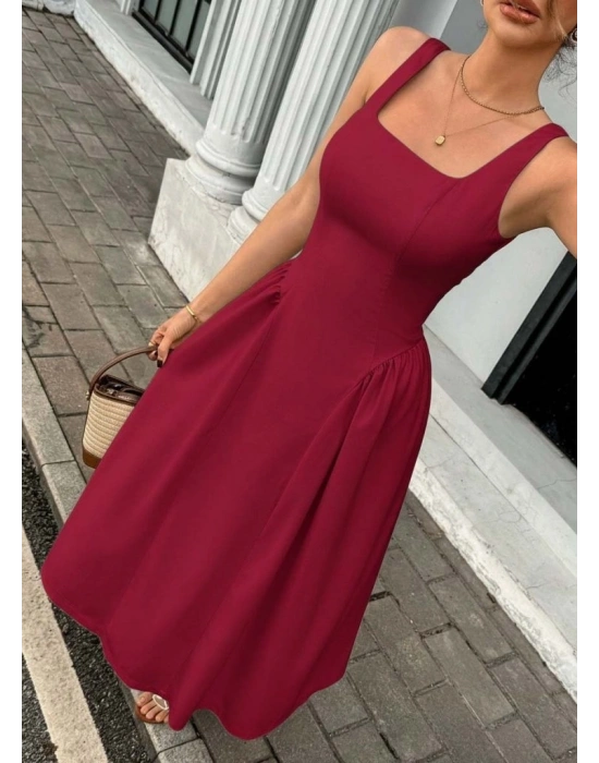 Kadın Askılı Kare Yakalı Uzun Ithal Krep Elbise