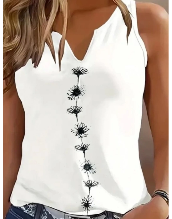 Kadın Askılı Kolsuz Desenli Bluz