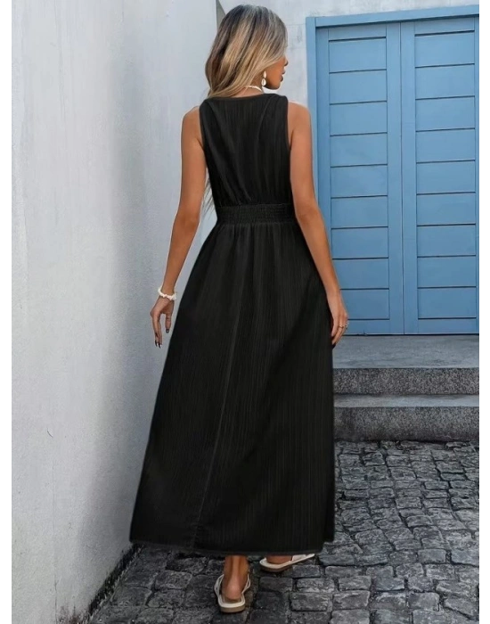 Kadın Askılı Kruvaze Yakalı Belden Dantelli Uzun Bürümcük Elbise