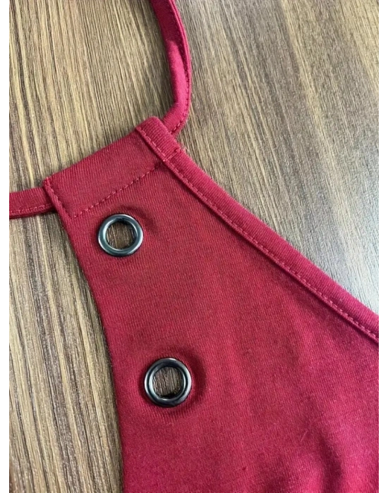 Kadın Askılı Kuş Gözü Ve Dekolte Detay Boyundan Bağlamalı Viskon Bluz