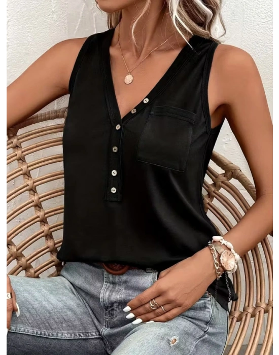 Kadın Askılı önden Düğmeli Viskon Bluz