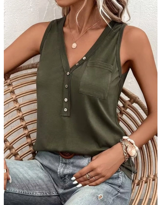 Kadın Askılı önden Düğmeli Viskon Bluz