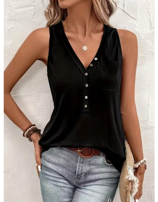 Kadın Askılı önden Düğmeli Viskon Bluz