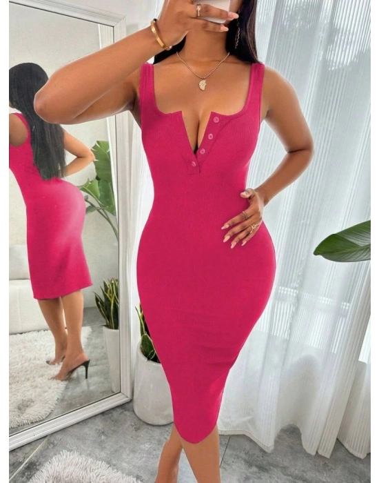 Kadın Askılı önü Düğmeli Midi Kaşkorse Elbise