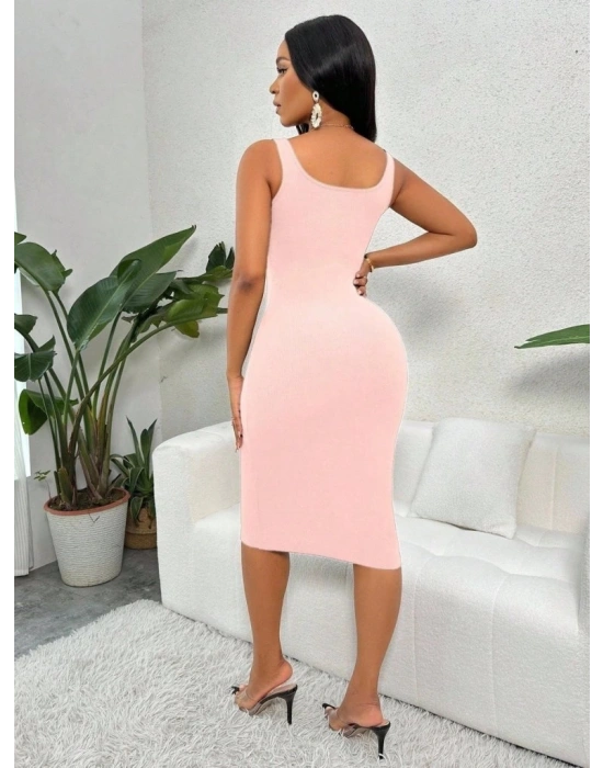 Kadın Askılı önü Düğmeli Midi Kaşkorse Elbise