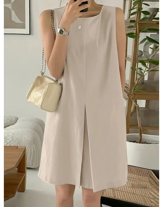 Kadın Askılı Sıfır Kol A Kesim Detaylı Ithal Krep Elbise