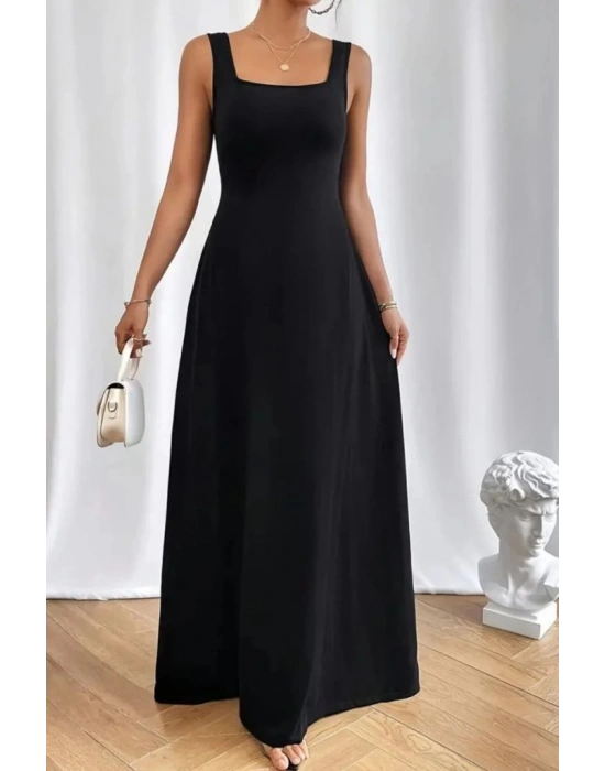 Kadın Askılı U Yaka Janjan Krep Elbise