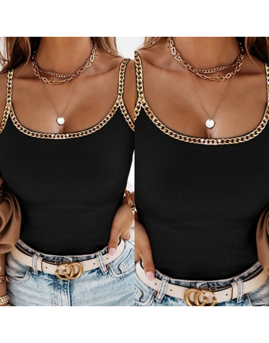 Kadın Askılı U Yaka Zincir şeritli Kaşkorse Bluz